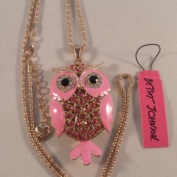 Betsey Johnson Pink Owl Crystal Necklace - Picture 3 of 3